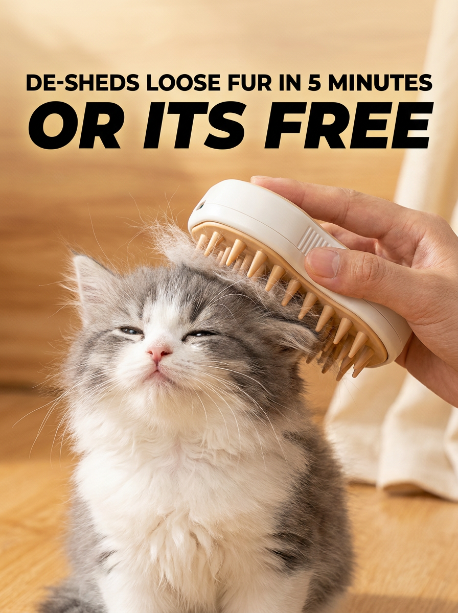 PurrSteam 3-in-1 Electric Pet Brush – Deep clean, de-shed, and massage your pet in one relaxing session